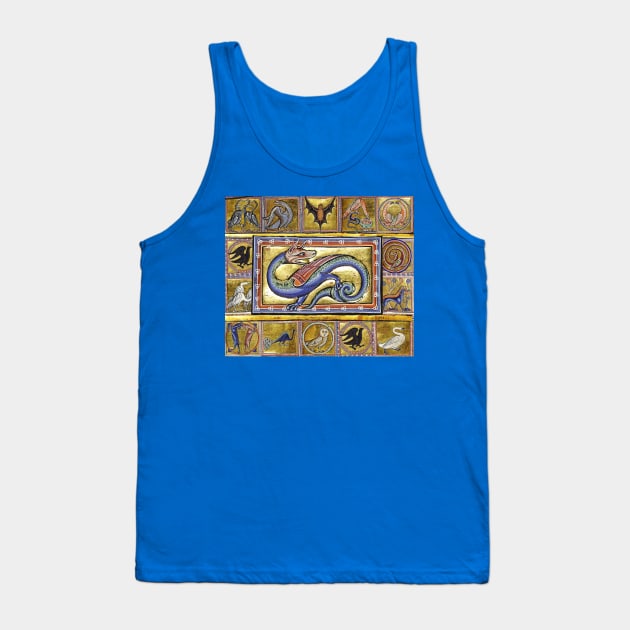 MEDIEVAL BESTIARY,SCITALIS LEGENDARY SERPENT, FANTASTIC ANIMALS IN GOLD RED BLUE COLORS Tank Top by BulganLumini